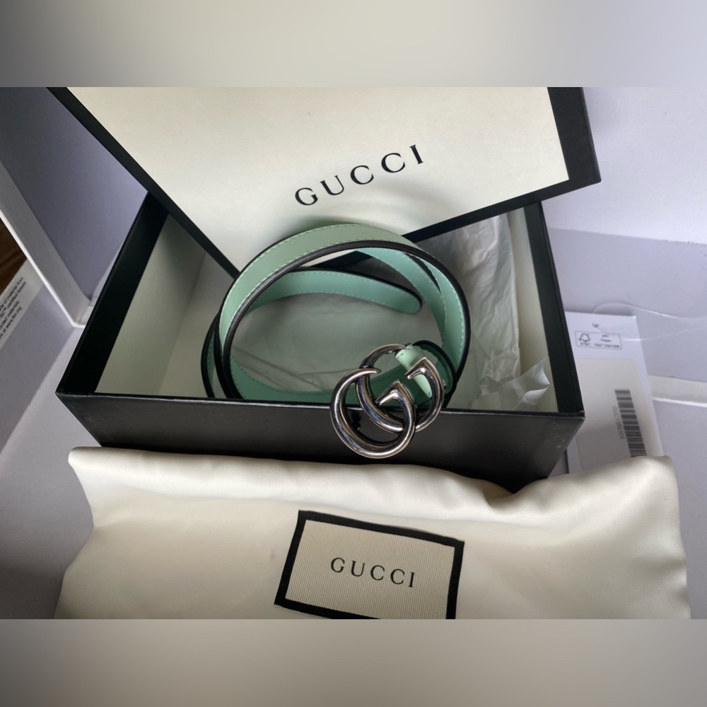 Gucci Mint Green GG Skinny Belt - Picture 4 of 5